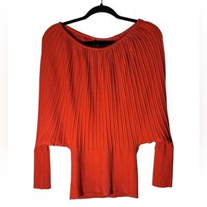 Vibrant Red Women's New Direction  Pleated Sweater Size Small Tapered Sleeves